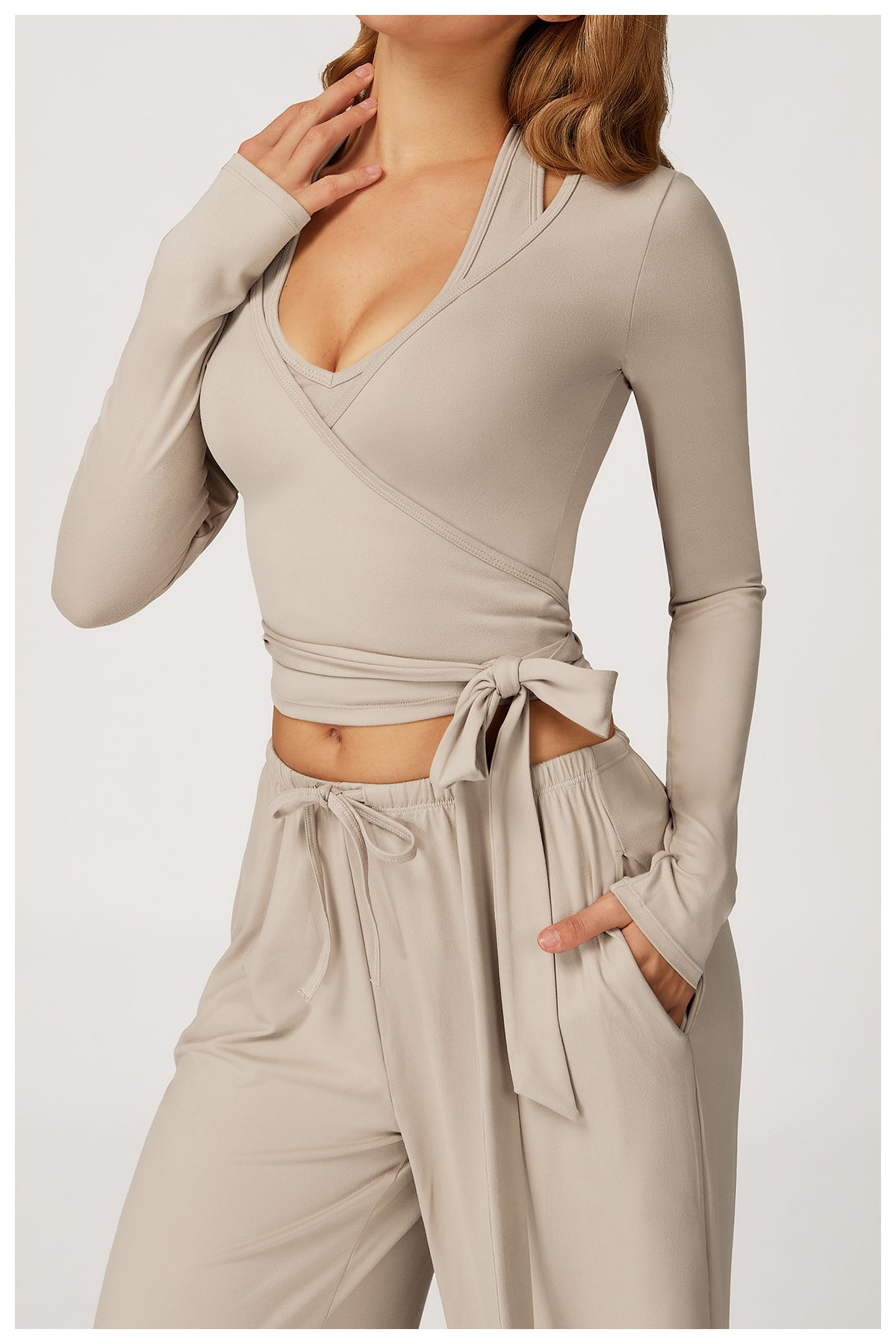 Wrap Front Long Sleeve Top