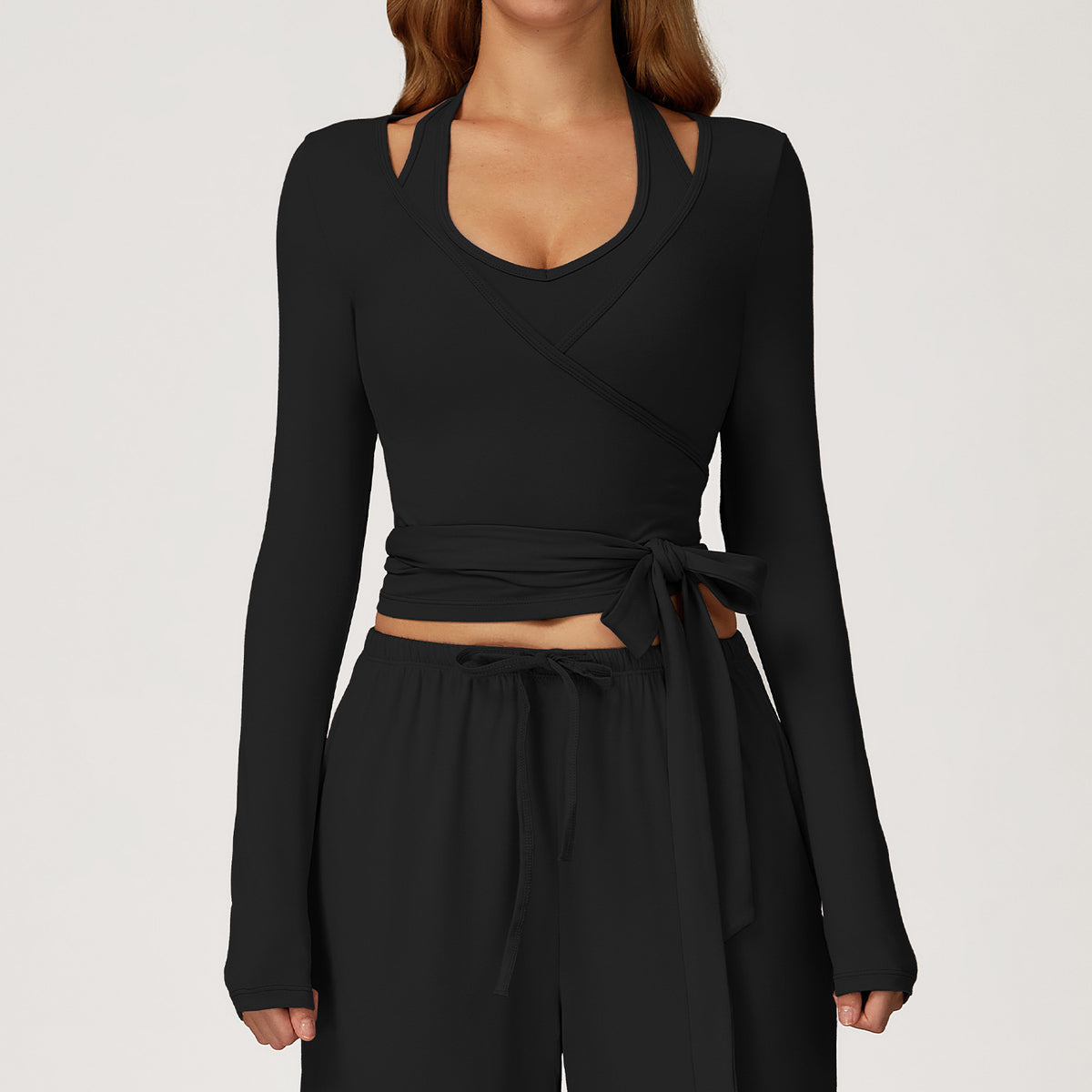 Wrap Front Long Sleeve Top