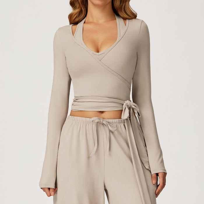 Wrap Front Long Sleeve Top