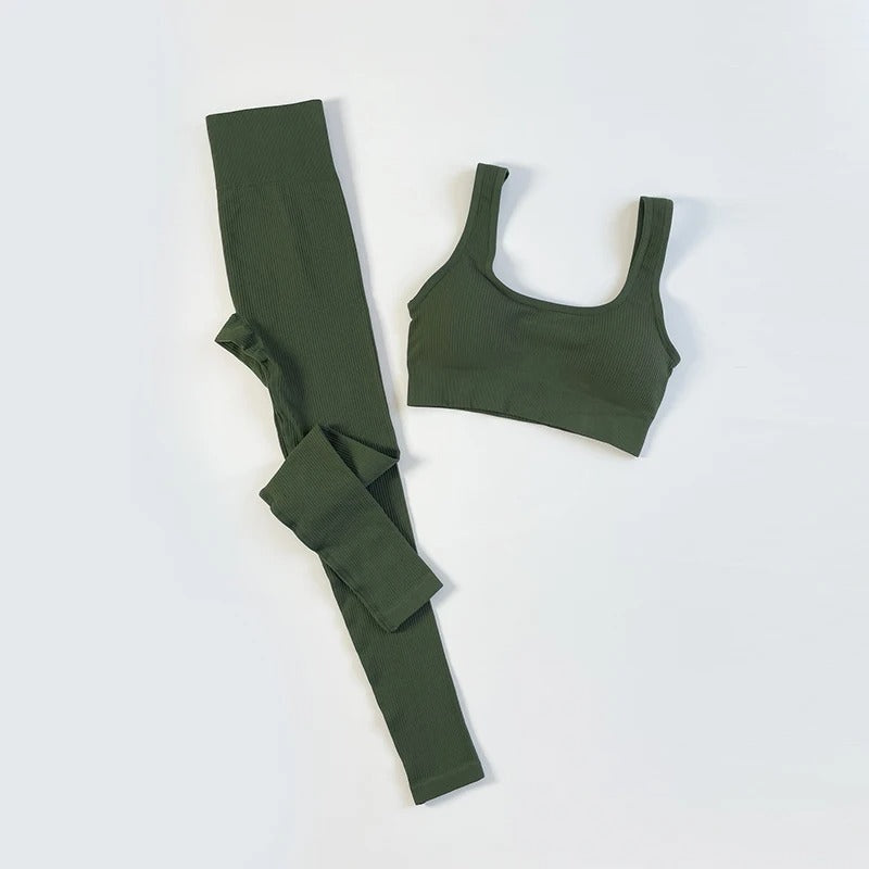 Matching olive green workout set 